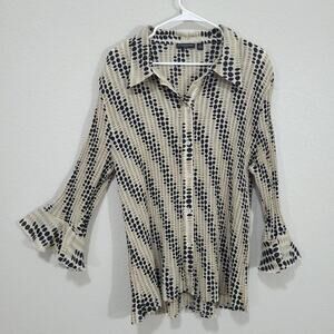 Essentials by Milano Blouse Womens 3X  Plisse Accordian Pleats Polka dot Dressy